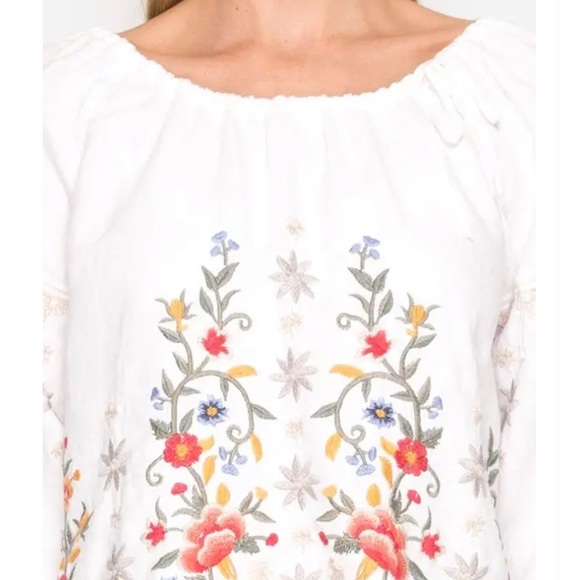 Johnny Was White Linen Hazelton Peasant Tie Blouse - Picture 2 of 9